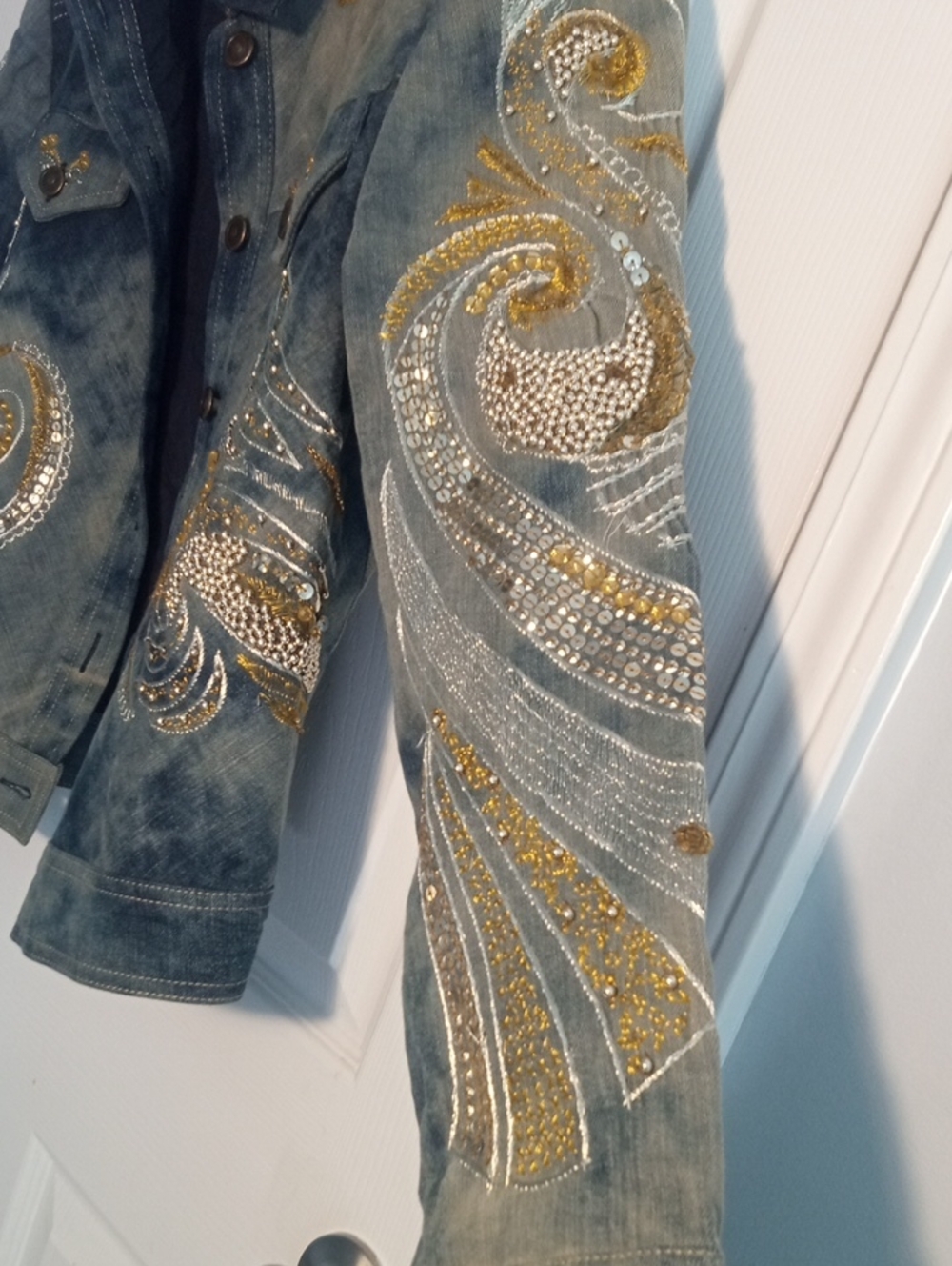 CHICO'S HEAVY SEQUINED DENIM JACKET - Picture 4 of 12